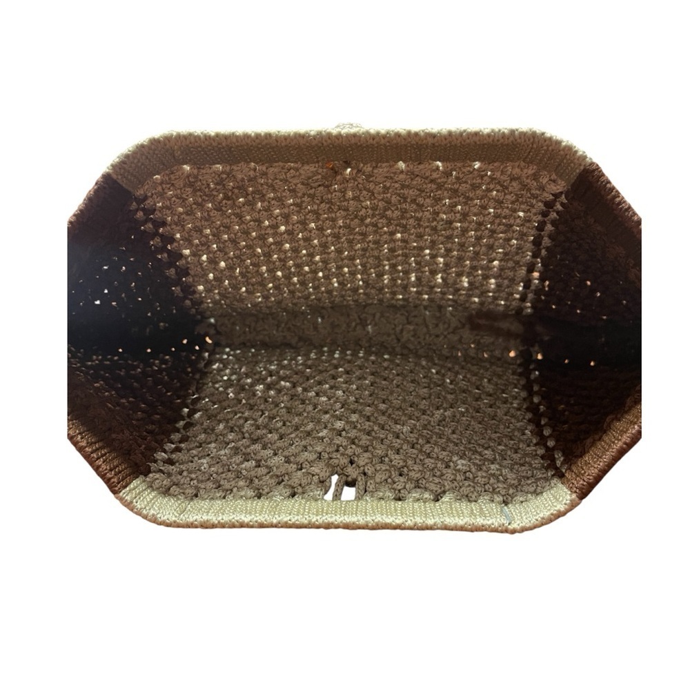 Crochet Clutch Purse Brown Tan Tortoiseshell Buckle Boho Retro Vtg Handbag - Picture 4 of 8